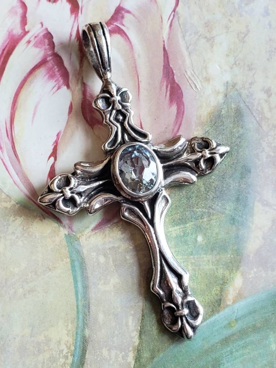 Vintage Sterling Silver and Faceted Blue Topaz Large Fleur De Lis Cross Pendant Christianity Religious 925 - Etsy Vintage Sterling Silver and Faceted Blue Topaz Large Fleur De Lis Cross Pendant Christianity Religious 925 - Etsy