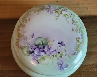 Vintage T&V Limoges Hand Painted Floral Porcelain Container With