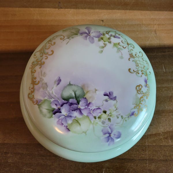 Vintage T&V Limoges Hand Painted Floral Porcelain Container with Lid Made in France