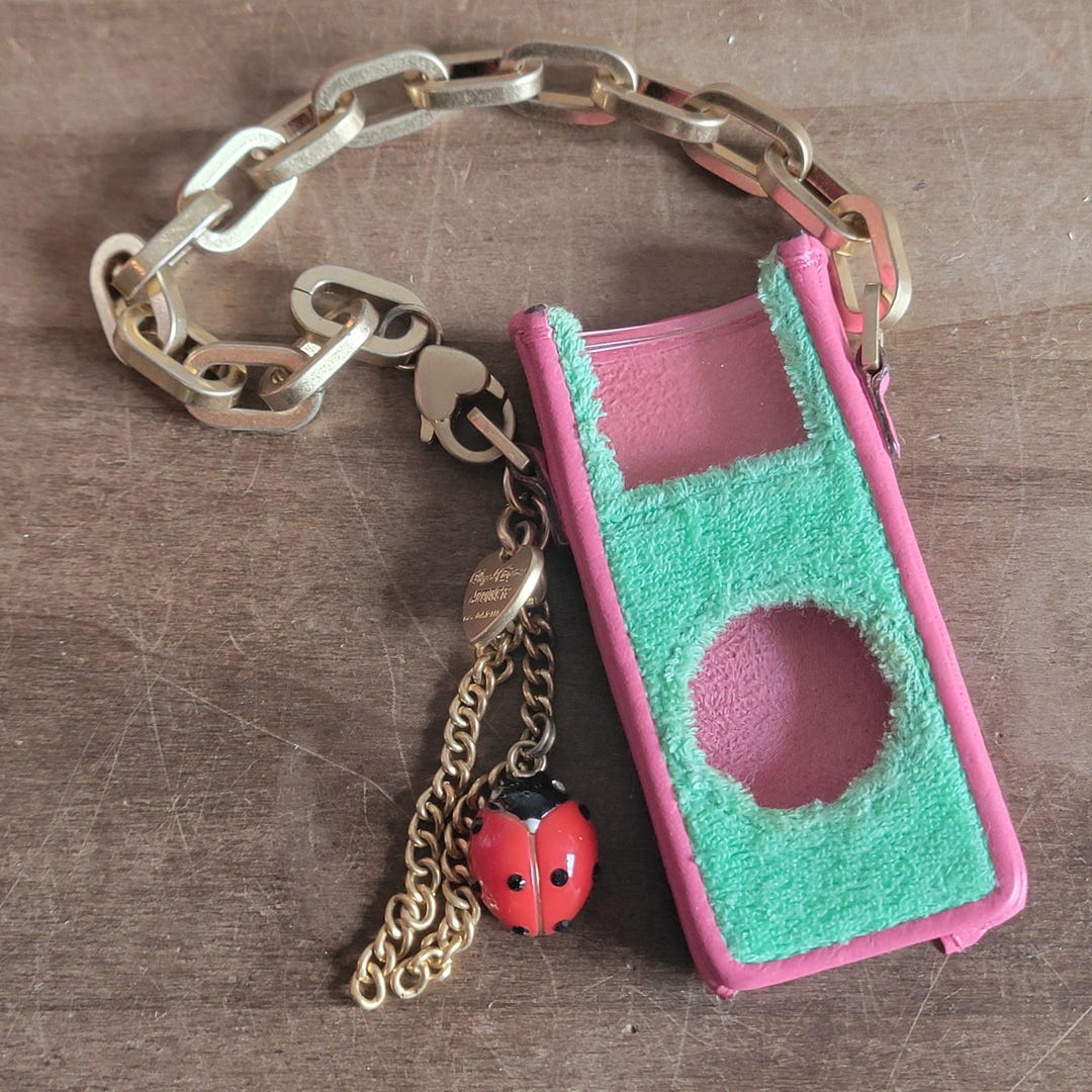 Vintage Juicy Couture Pink Leather and Green Terry Cloth Ipod Case