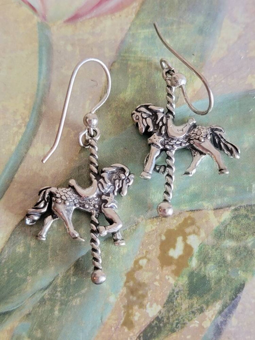 Vintage Sterling Silver Carousel Horse Earrings 1990\'s Pierced Ears French  Hooks - Etsy