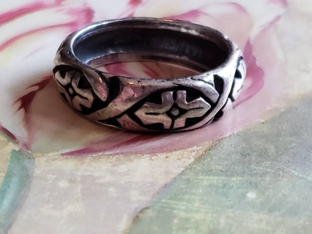 Vintage Sterling Silver Repeating Pattern Band Ring 1990s Wedding Band ...