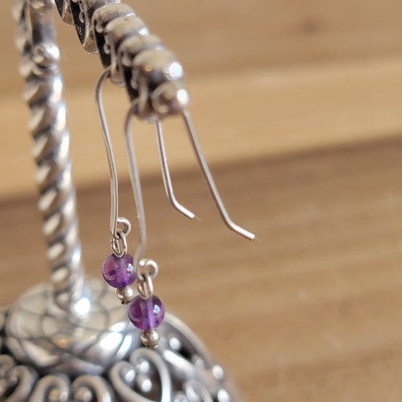 Vintage Sterling Silver and Amethyst Bead Earring… - image 6
