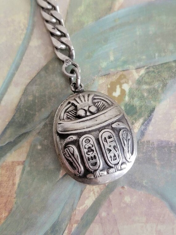 Vintage Sterling Silver Scarab Key Chain Key Fob … - image 6