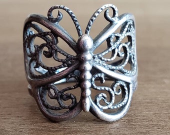 Vintage Sterling Silver Butterfly Insect Ring Hippie Boho 925 Ladies Women Size 6.5