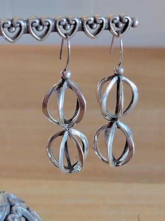 Vintage Sterling Silver Drop Double Earrings Pier… - image 2