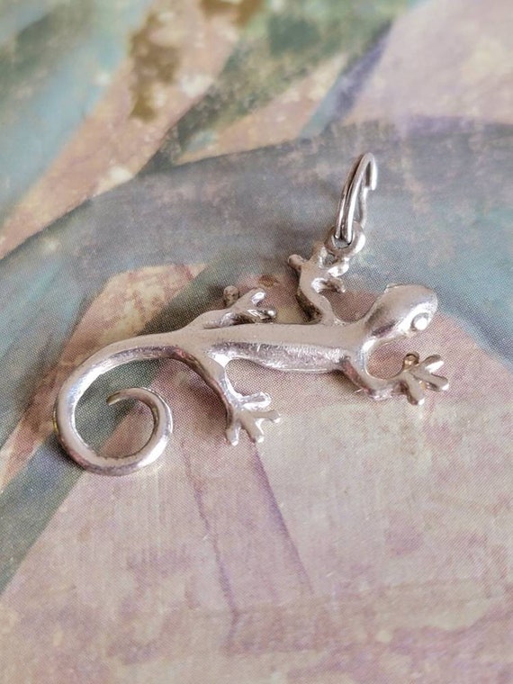 Vintage Sterling Silver Lizard Pendant 1990s - image 2