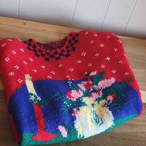 Vintage Designed by Deans of Scotland Long Sleeve Ugly Christmas Sweater Women&#39;s Size Medium Shoulder Pads