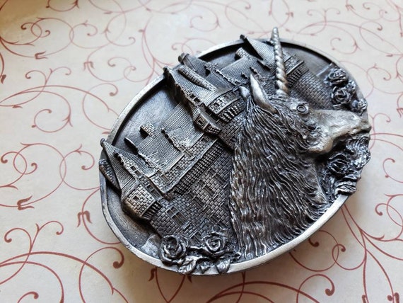 Vintage Unicorn and Castle Belt Buckle Very Detai… - image 4