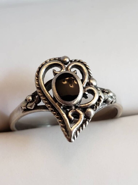 Vintage Black Oval Onyx Paisley Design Sterling S… - image 7