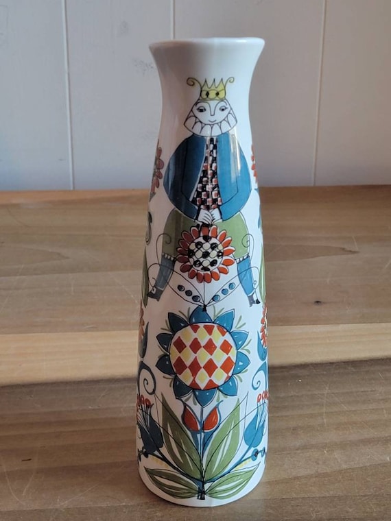 工芸品 Scandinavian Vintage vase Vintage Saga Norsk Design Handcrafted Silkscreen Vase or Pitcher
