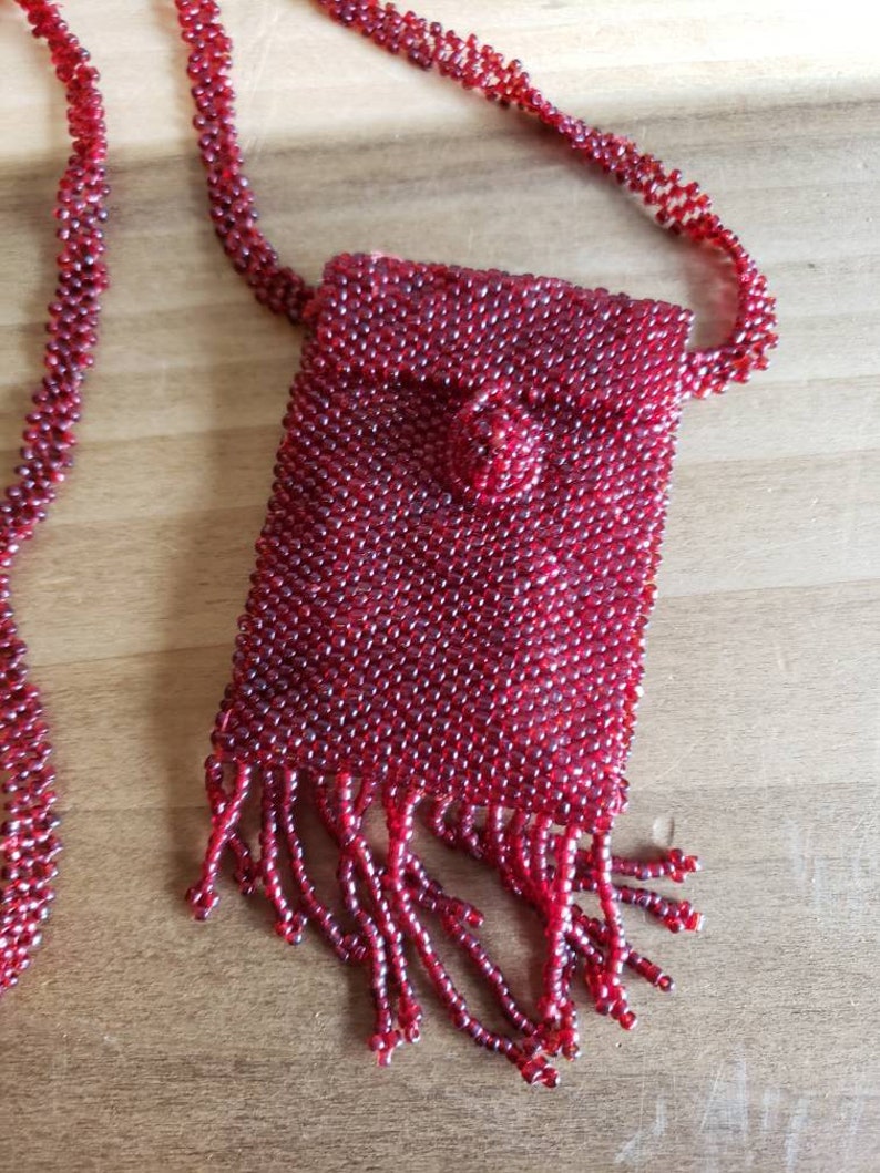 Vintage Pouch Necklace Woven Seed Bead Accessory Change Purse - Etsy UK