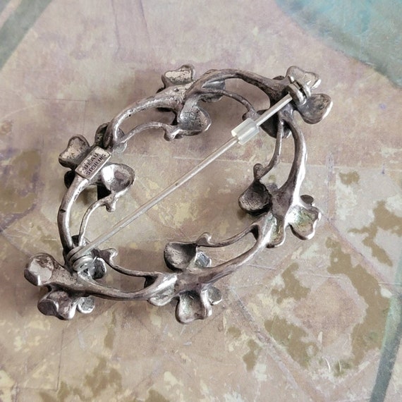 Vintage Beau Sterling Silver Oval Flower Wreath B… - image 6
