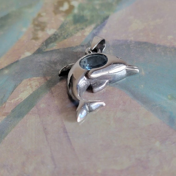 Vintage Sterling Silver and Blue Gemstone Dolphin… - image 10