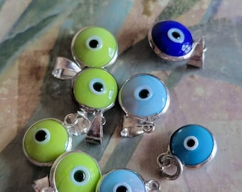 Vintage Sterling Silver Evil Eye Pendant: Greek Mati Glass Amulet