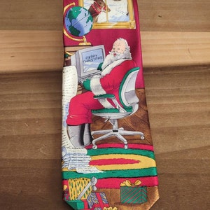 Vintage Jingle Bells Neckwear Santa Claus Christmas Red Silk Necktie Neck Tie Seasonal As Is Made in the USA