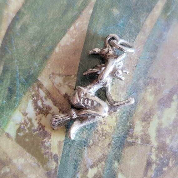 Vintage Sterling Silver Flying Witch Pendant Goth… - image 1