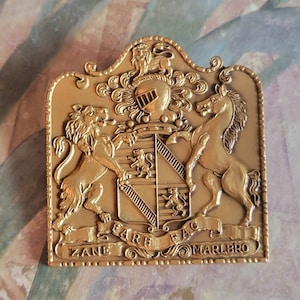Vintage Fairfax Family Crest Coat of Arms by Zane Marlboro Pendant Brooch Pin Brass