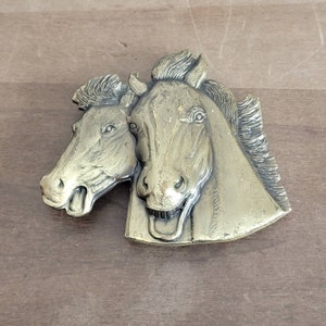Vintage Wild Horses Belt Buckle Solid Brass Made in Taiwan As Is