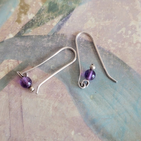 Vintage Sterling Silver and Amethyst Bead Earring… - image 1