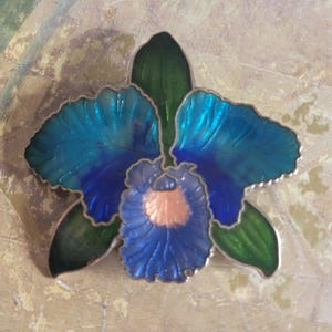 Broche Vintage Orchidée - Alliage Doré Et émail Multicolore - Années 80
