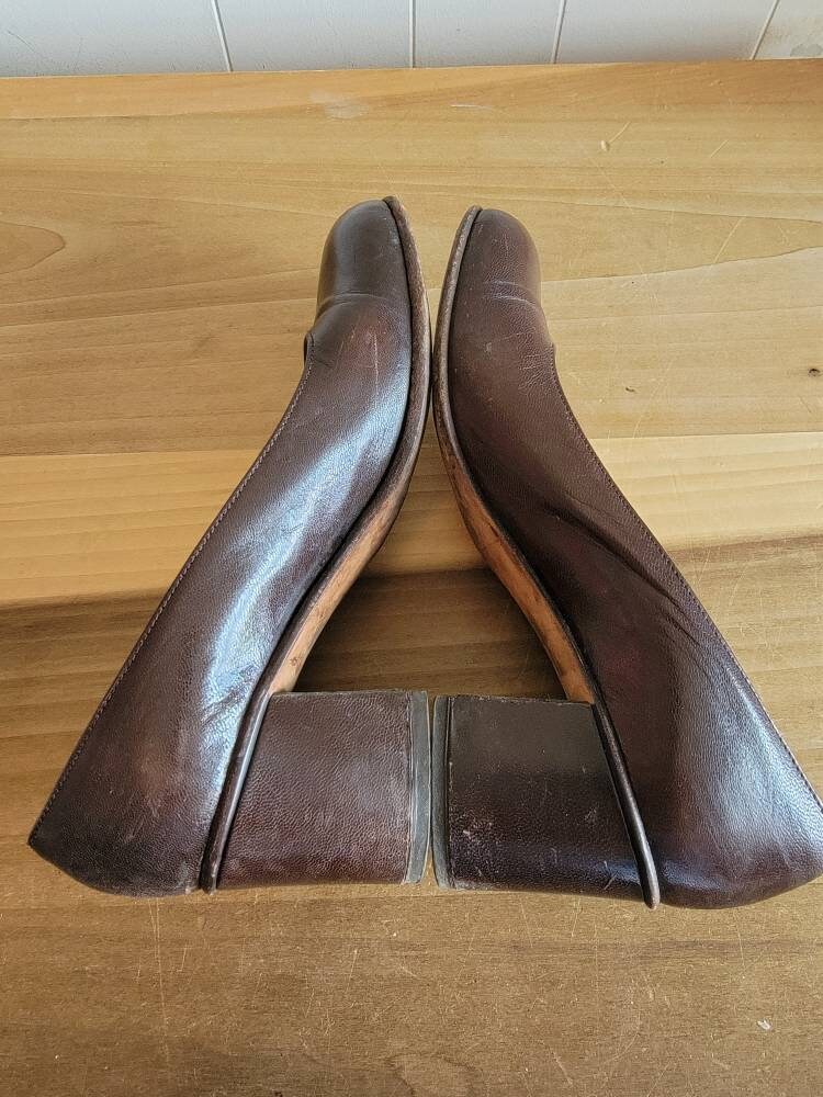 Vintage Brown Leather Chunky Heels Size 7 1970s as Is - Etsy