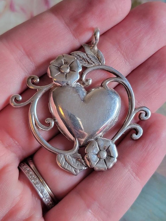 Vintage Jezlaine Sterling Heart with Flowers and … - image 8