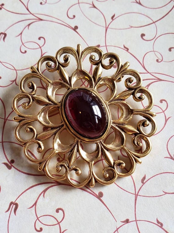 Vintage Metropolitan Museum of Art Gold Tone Cabochon Brooch Pin