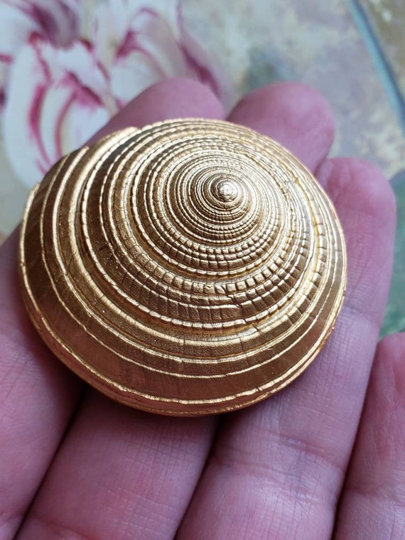 Vintage Gold Tone Metal Brooch Pin Seashell - image 8