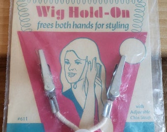 Vintage Dead Stock Original Package  Wig Hold On Wig Styling Adjustable Chin Strap Metal Clips