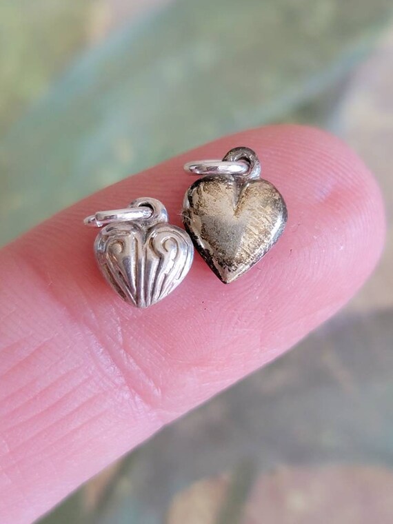 Vintage Lot of 2 Tiny Sterling Silver Puffed Hear… - image 8
