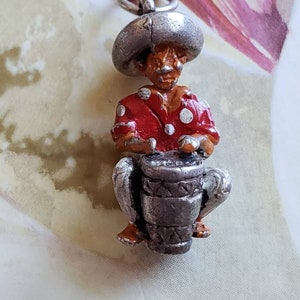 Vintage Sterling Silver Mexican Souvenir Pendant Charm Drummer