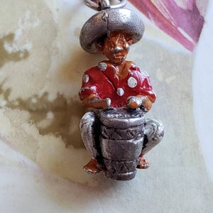 Vintage Sterling Silver Mexican Souvenir Pendant Charm Drummer image 1