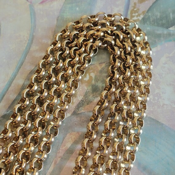 Vintage Circle Link Gold Tone Metal Necklace Cost… - image 7