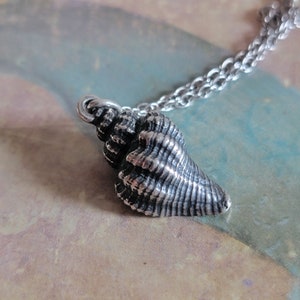 Vintage Sterling Silver Conch Shell Seashell Pendant and Chain Necklace 925