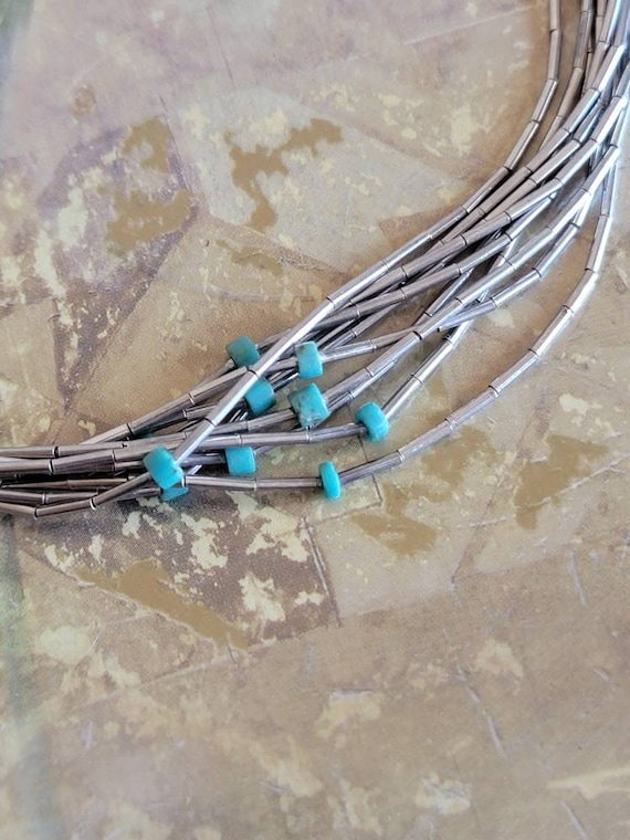 Vintage Sterling Silver Liquid Silver Turquoise Bead Strand Necklace