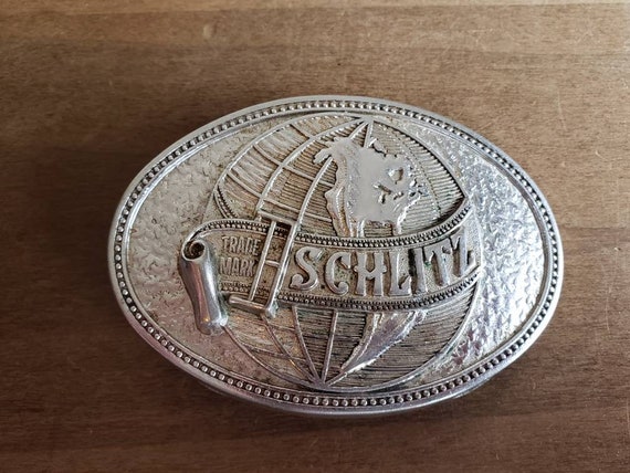 Vintage Trade Mark Schlitz Belt Buckle Beer Fathe… - image 1