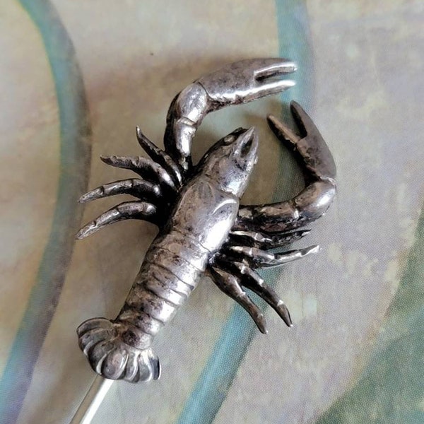 Vintage Sterling Silver Lobster Stick Pin Crustacean Summer 925