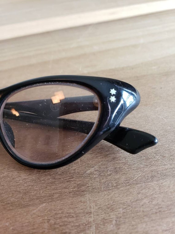 Vintage Black with Stars Glasses Cat Eye Cateye E… - image 7