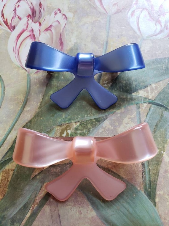 Vintage Bow Barrette French Clip Hair Blue or Pink