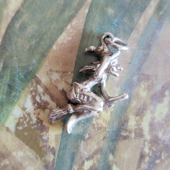 Vintage Sterling Silver Flying Witch Pendant Goth… - image 9