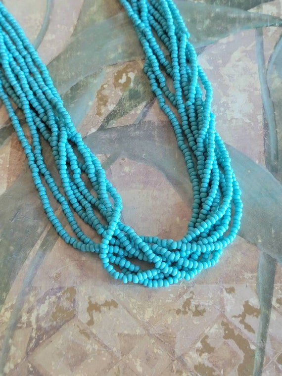Vintage Sterling Silver and Turquoise Seed Bead N… - image 7