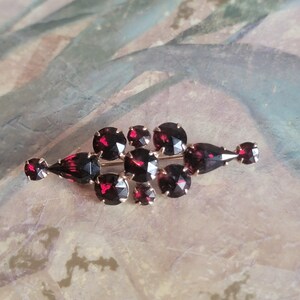 Vintage Gold Tone Metal and Garnet Brooch or Pin