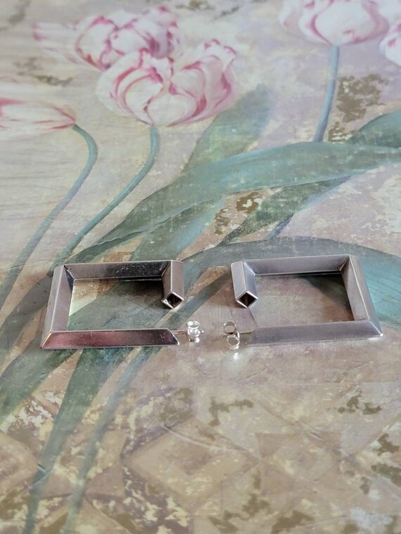 Vintage Sterling Silver Open Square Hoop Statemen… - image 5