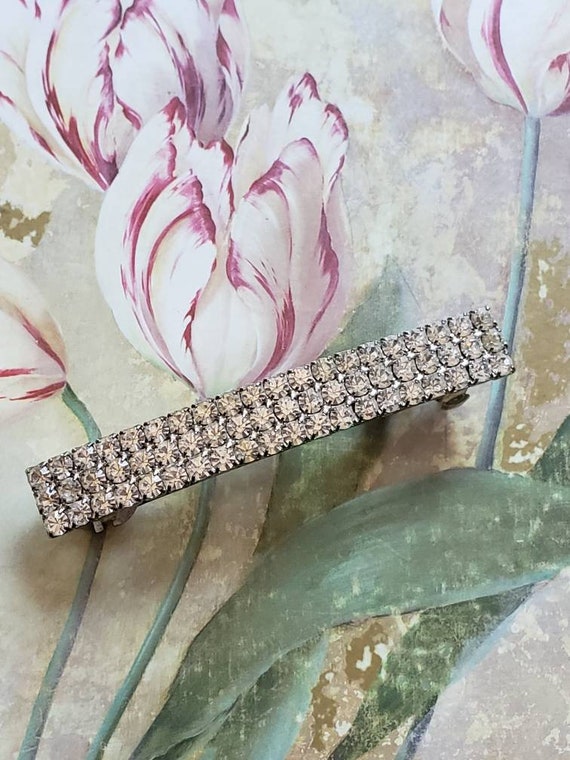 Vintage rhinestone crystal silver tone hair clip made in France 1950 main image 4