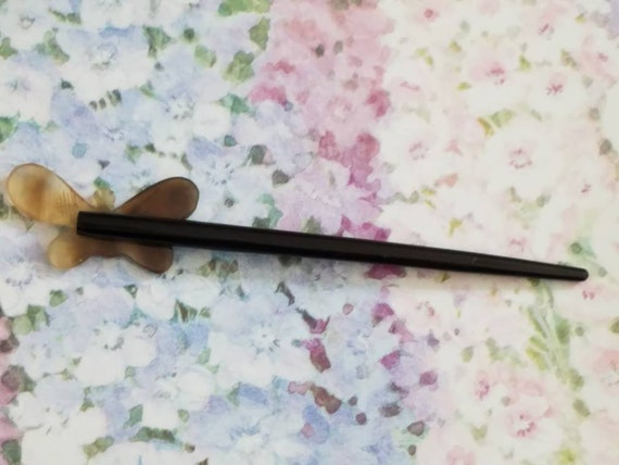 SALE Vintage Wooden Butterfly Hair Stick 1980s Ha… - image 4