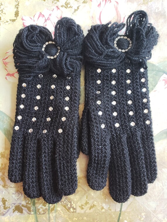 Vintage by Elayne Black Gloves Ladies Retro Clear… - image 2