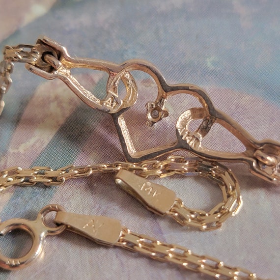 Vintage 14 Karat Gold and Tiny Diamond Heart Brac… - image 9