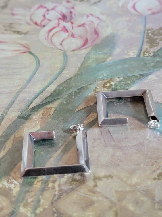 Vintage Sterling Silver Open Square Hoop Statemen… - image 4