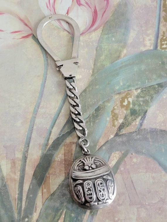 Vintage Sterling Silver Scarab Key Chain Key Fob … - image 5